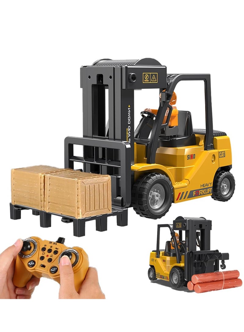 2.4Ghz Remote Control Forklift Cranes 2 in 1 RC Forklift Truck 6 Channel 2 Mode Channel Remote Control Crane with Spray Sound and Lights 1:24 Scale Construction Truck Toy Gift for Kids for 3-7  - Image 1