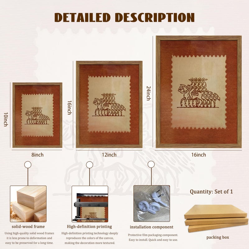 AKWISH Framed Rustic Stamp Wall Art, Vintage Mexico Cowboys on Horseback Wall Decor, Earthy Tones Western Cowboy Canvas, Modern Farmhouse Pictures Prints for Bedroom Living Room â€“ 12x16 inch - Image 5