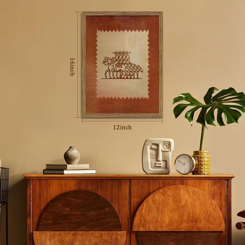 AKWISH Framed Rustic Stamp Wall Art, Vintage Mexico Cowboys on Horseback Wall Decor, Earthy Tones Western Cowboy Canvas, Modern Farmhouse Pictures Prints for Bedroom Living Room â€“ 12x16 inch - Image 3