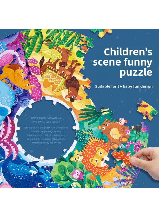 Advanced Round Animal Traffic Dinosaur Ocean Scene Puzzle Children's Early Education Cartoon Creative Toys-Color:Ocean World 158 Pieces - Image 2