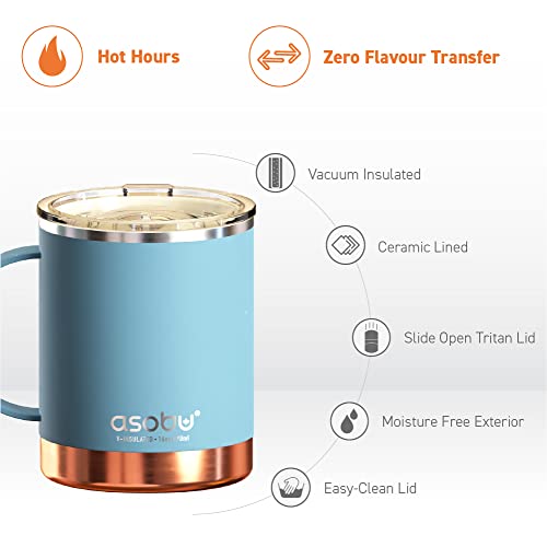 asobu Ultimate Ceramic Travel Mug, 12oz Insulated Stainless Steel Coffee Cup with Handle & Splash-Resistant Lid, Ceramic Lined for Pure Taste, BPA-Free, Double-Wall Vacuum for Hot Drinks - Image 4