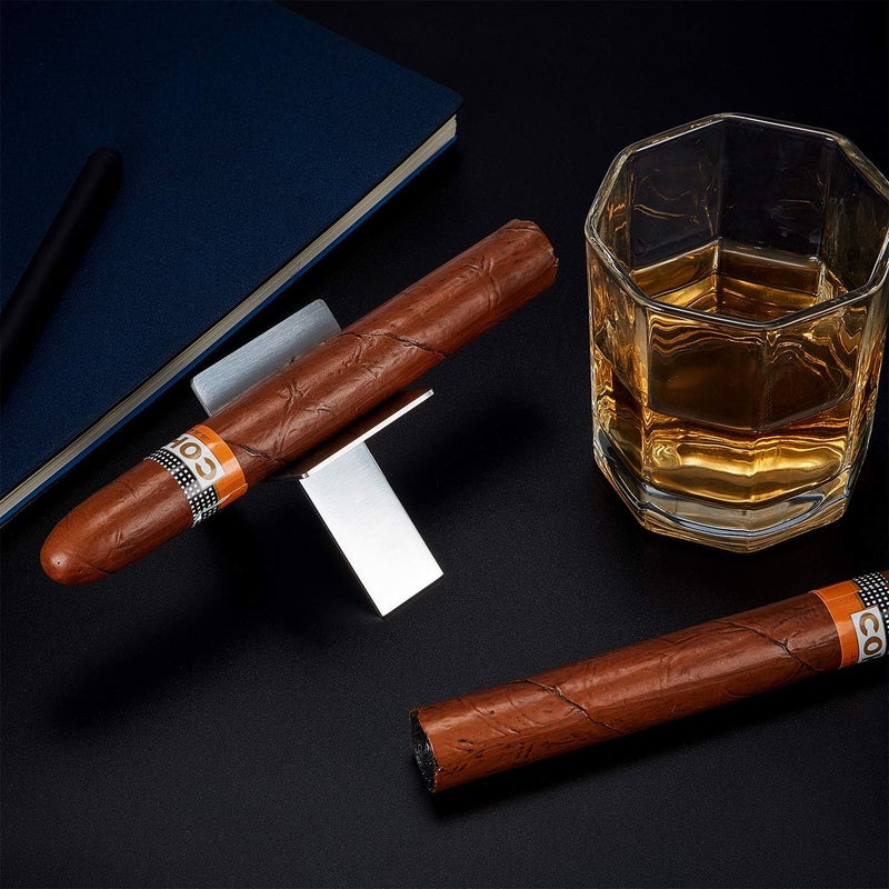 Mudder حامل سيجار قابل للطي من الفولاذ المقاوم للصدأ 3 قطع رف عرض سجائر حامل سيجار لوازم يوم الأب، فضي - Image 5