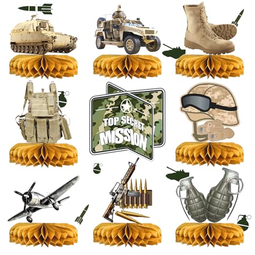 MZ.ogm Army Party Decorations Centerpieces 3D Tank Honeycomb Military Table Decorations Army Birthday Party Decorations for Baby Shower Camo Birthday Party - Image 1