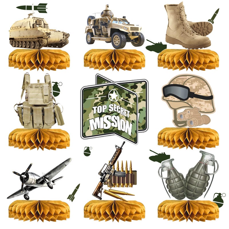 MZ.ogm Army Party Decorations Centerpieces 3D Tank Honeycomb Military Table Decorations Army Birthday Party Decorations for Baby Shower Camo Birthday Party - Image 3