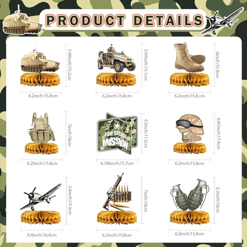 MZ.ogm Army Party Decorations Centerpieces 3D Tank Honeycomb Military Table Decorations Army Birthday Party Decorations for Baby Shower Camo Birthday Party - Image 5