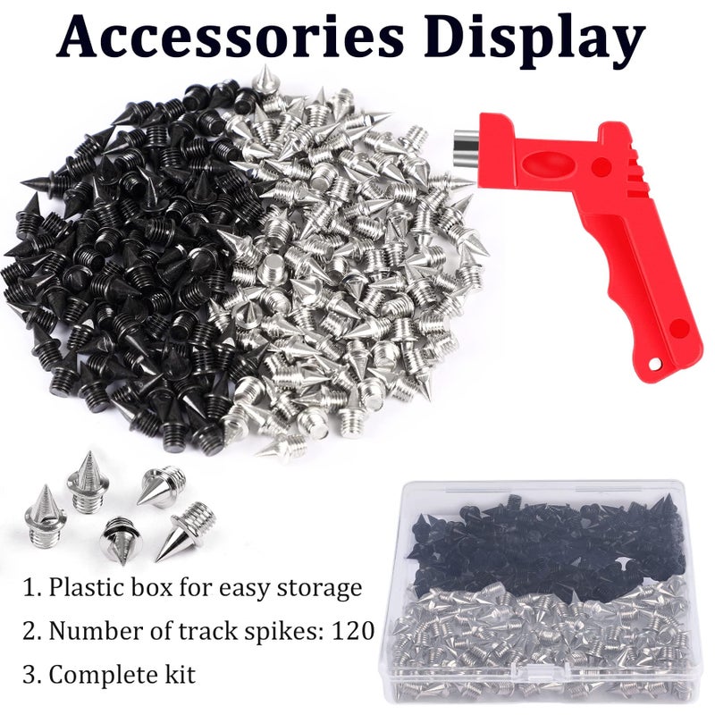Julmelon 120Pcs 1/4Inch Stainless Steel Track And Cross Country Spikes Golf Shoe Spikes With Spike Wrench  Replacement Spikes For Sprint Sports Short Running Track Shoes(Silver And Black) - Image 3