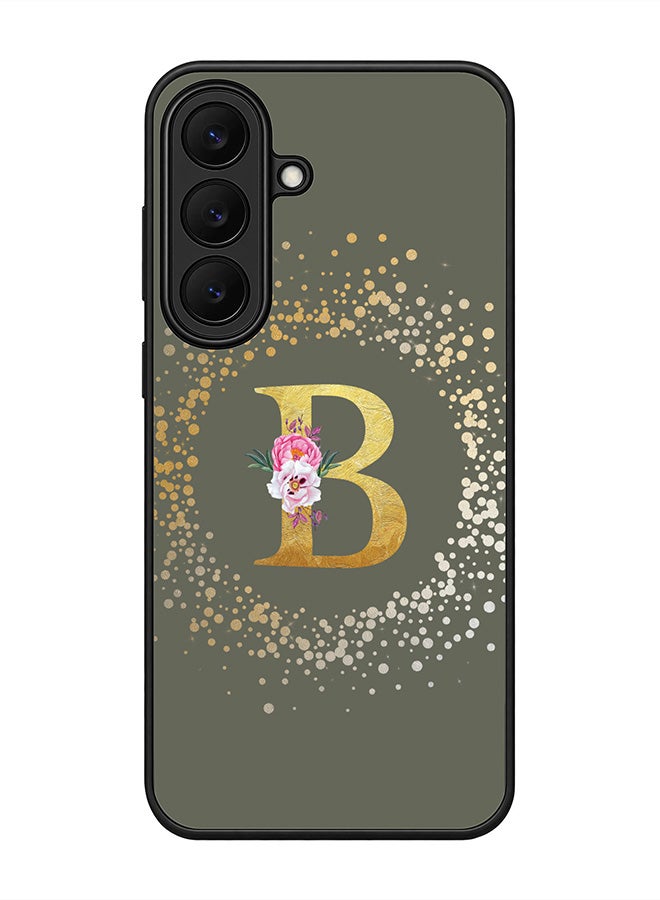 Stylizedd Rugged Case for Samsung Galaxy S26 FE- Slim Fit Hybrid Rubber Cover Floral Monogram - B (Olive Green)