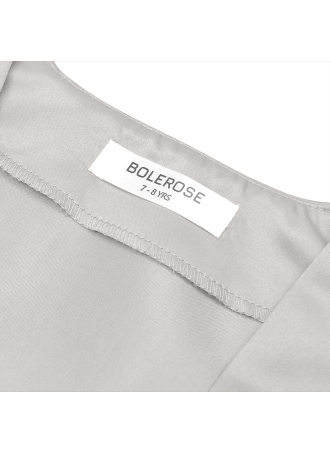 BOLEROSE Girls Satin Short Sleeve Bolero Childrens Kids Shrug (Silver, 13-14 Years)  - Image 3