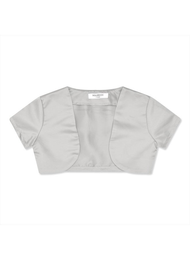 BOLEROSE Girls Satin Short Sleeve Bolero Childrens Kids Shrug (Silver, 13-14 Years)  - Image 1