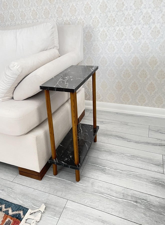 Furpinea Narrow Small Places Faux Marble Top Modern Side Table for Couch Living Room, Slim Minimalist End Table 2 Tier with Open Shelf Nightstand for Bedrooms, Snack Tray, TV Manual (Black Marble, Wide, 10") - Image 4