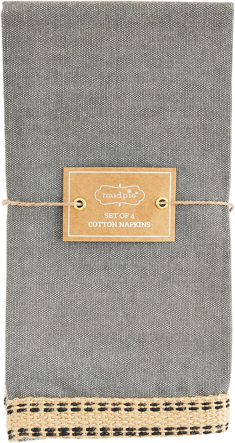 mud pie Jute Edge Napkin Set Gray 18 x 18 Set of 4 - Image 1
