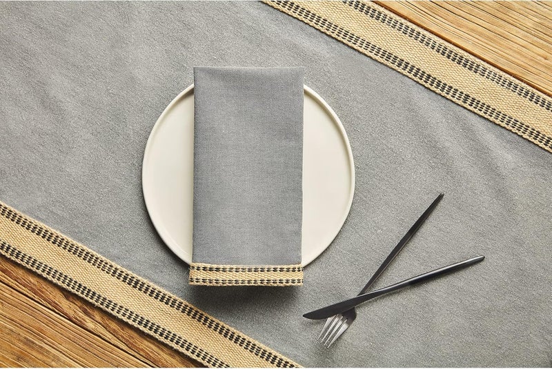 mud pie Jute Edge Napkin Set Gray 18 x 18 Set of 4 - Image 2