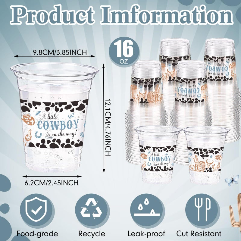 Funnymoom 60 Pcs Cowboy Baby Shower Plastic Cups 16 oz Western Cowboy Party Cup Clear Disposable Western a Little Cowboy Is on the Way Party Cups for Cowboy Baby Shower Birthday Party Supplies - Image 1