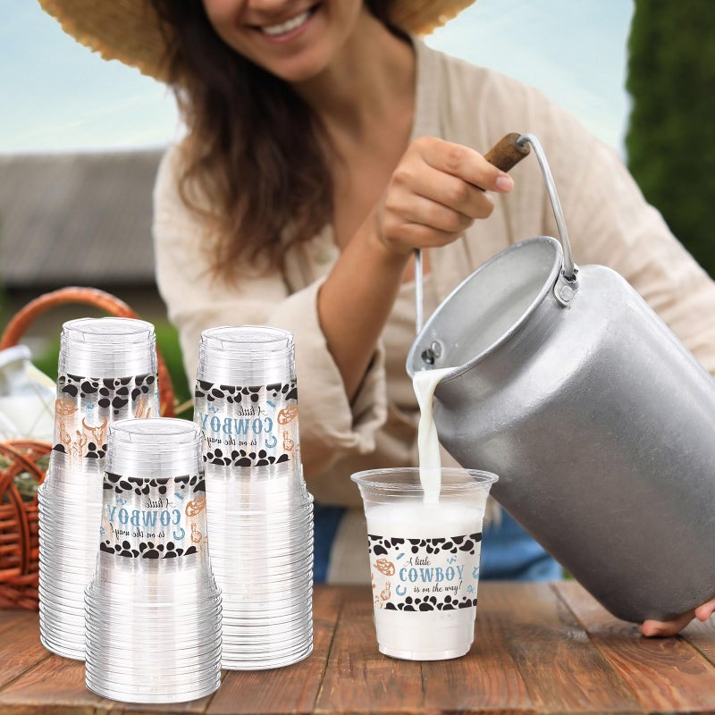 Funnymoom 60 Pcs Cowboy Baby Shower Plastic Cups 16 oz Western Cowboy Party Cup Clear Disposable Western a Little Cowboy Is on the Way Party Cups for Cowboy Baby Shower Birthday Party Supplies - Image 4