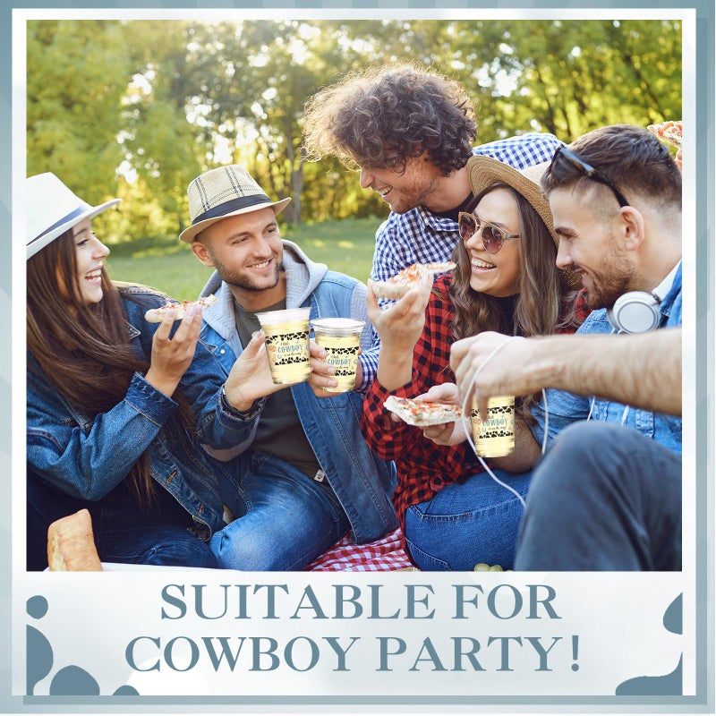 Funnymoom 60 Pcs Cowboy Baby Shower Plastic Cups 16 oz Western Cowboy Party Cup Clear Disposable Western a Little Cowboy Is on the Way Party Cups for Cowboy Baby Shower Birthday Party Supplies - Image 3