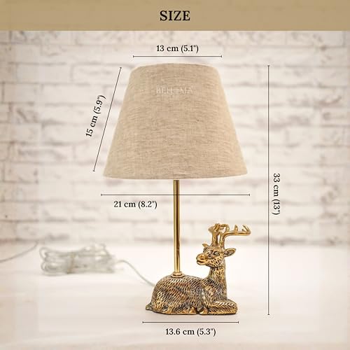 BEHOMA Luxury Deer Figurine Table Lamp with Antique Gold Aluminium Base & Fabric Shade | Elegant Home & Office Decor | Gift for Men, Kids, Housewarming Anniversary & Birthday (Bulb not Included). - Image 5