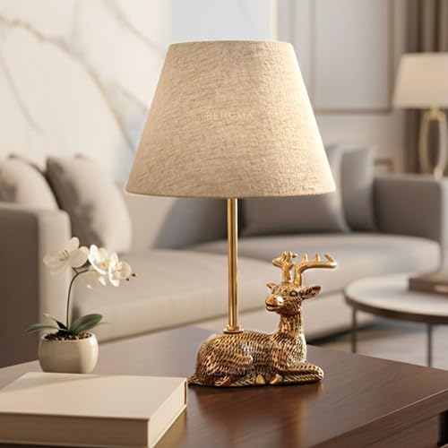 BEHOMA Luxury Deer Figurine Table Lamp with Antique Gold Aluminium Base & Fabric Shade | Elegant Home & Office Decor | Gift for Men, Kids, Housewarming Anniversary & Birthday (Bulb not Included). - Image 2