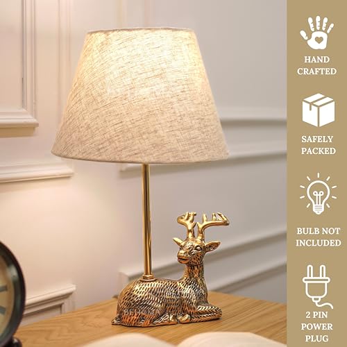BEHOMA Luxury Deer Figurine Table Lamp with Antique Gold Aluminium Base & Fabric Shade | Elegant Home & Office Decor | Gift for Men, Kids, Housewarming Anniversary & Birthday (Bulb not Included). - Image 4