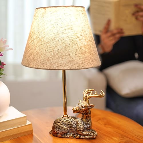 BEHOMA Luxury Deer Figurine Table Lamp with Antique Gold Aluminium Base & Fabric Shade | Elegant Home & Office Decor | Gift for Men, Kids, Housewarming Anniversary & Birthday (Bulb not Included). - Image 3