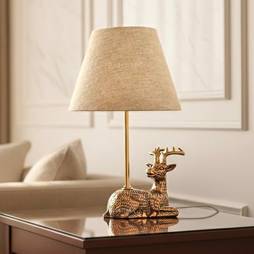 BEHOMA Luxury Deer Figurine Table Lamp with Antique Gold Aluminium Base & Fabric Shade | Elegant Home & Office Decor | Gift for Men, Kids, Housewarming Anniversary & Birthday (Bulb not Included). - Image 1