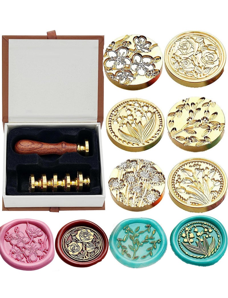 JUPPE 6pcs Flower Wax Seal Set, Cherry Blossom Rose Bell Orchid Branches Tulip Various Flowers Sealing Wax Stamps for Wedding Invitation Birthday Party - Image 1