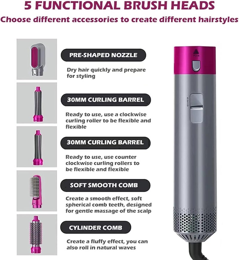 Hair Dryer Brush, 5 in 1 Hot Air Styler, 1000W - Image 3