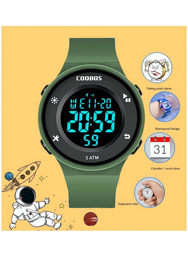 Coobos Kids Water Resistant Rubber Digital Watch Green - Image 2