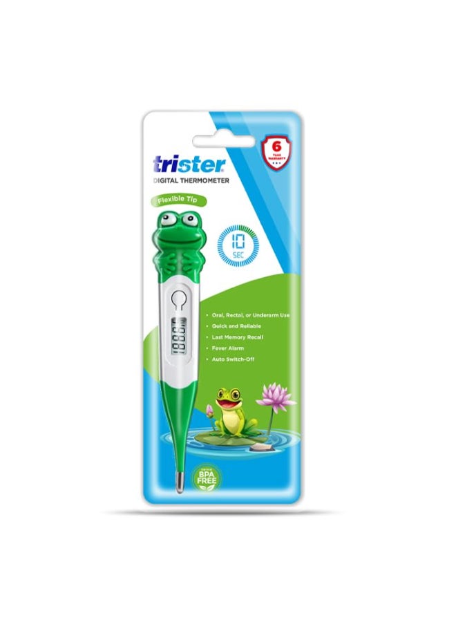 trister Digital Thermometer (TS-201TDF) – Child-Friendly Frog Design — 10-Second Fast Reading, Fever Alarm, LCD Display, Flexible Tip — For Oral/Rectal/Underarm Use For Baby & Child - Image 1
