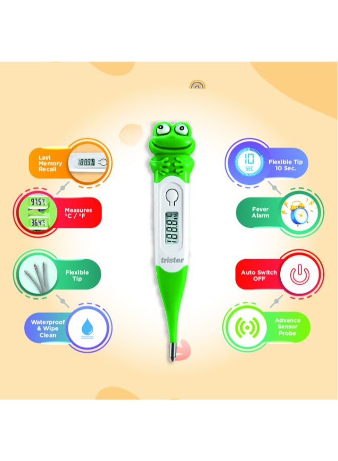 trister Digital Thermometer (TS-201TDF) – Child-Friendly Frog Design — 10-Second Fast Reading, Fever Alarm, LCD Display, Flexible Tip — For Oral/Rectal/Underarm Use For Baby & Child - Image 2