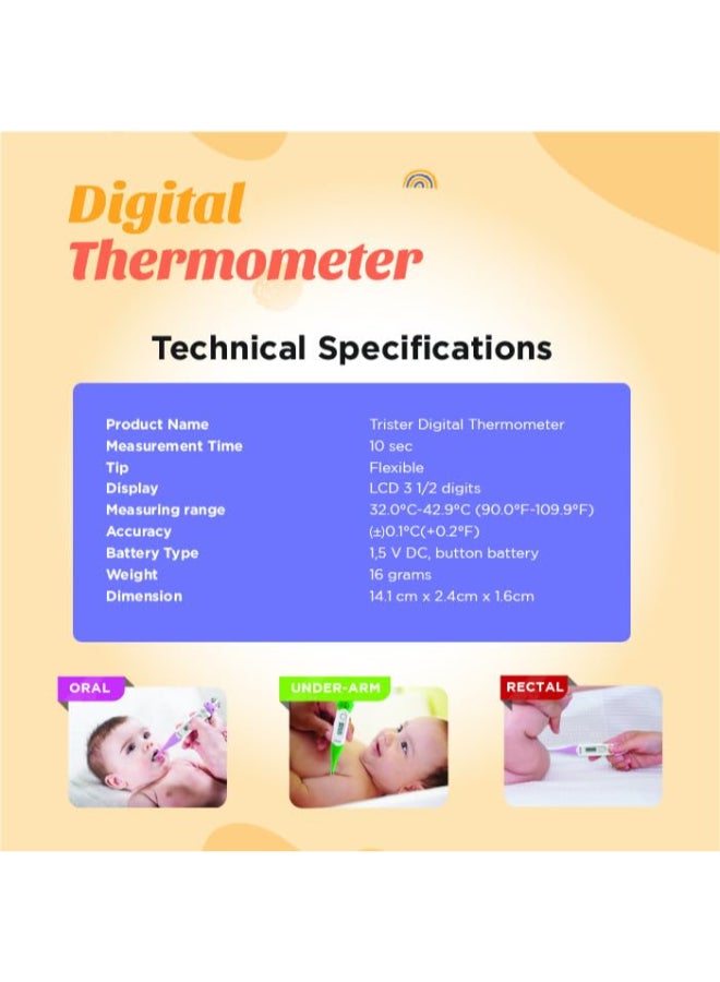 trister Digital Thermometer (TS-201TDF) – Child-Friendly Frog Design — 10-Second Fast Reading, Fever Alarm, LCD Display, Flexible Tip — For Oral/Rectal/Underarm Use For Baby & Child - Image 3