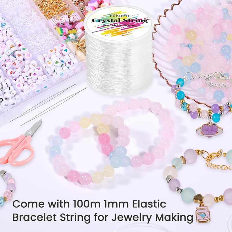 Tilhumt 1mm Elastic String, 328Feet Stretchy Bracelet Crystal String with 2 Beading Needles and 1 Scissors for Beading and Jewelry Making - Image 3