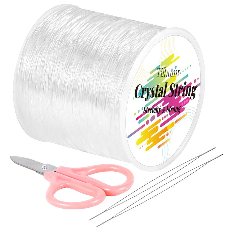 Tilhumt 1mm Elastic String, 328Feet Stretchy Bracelet Crystal String with 2 Beading Needles and 1 Scissors for Beading and Jewelry Making - Image 1
