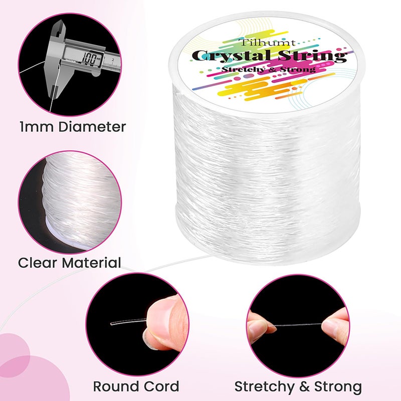 Tilhumt 1mm Elastic String, 328Feet Stretchy Bracelet Crystal String with 2 Beading Needles and 1 Scissors for Beading and Jewelry Making - Image 2