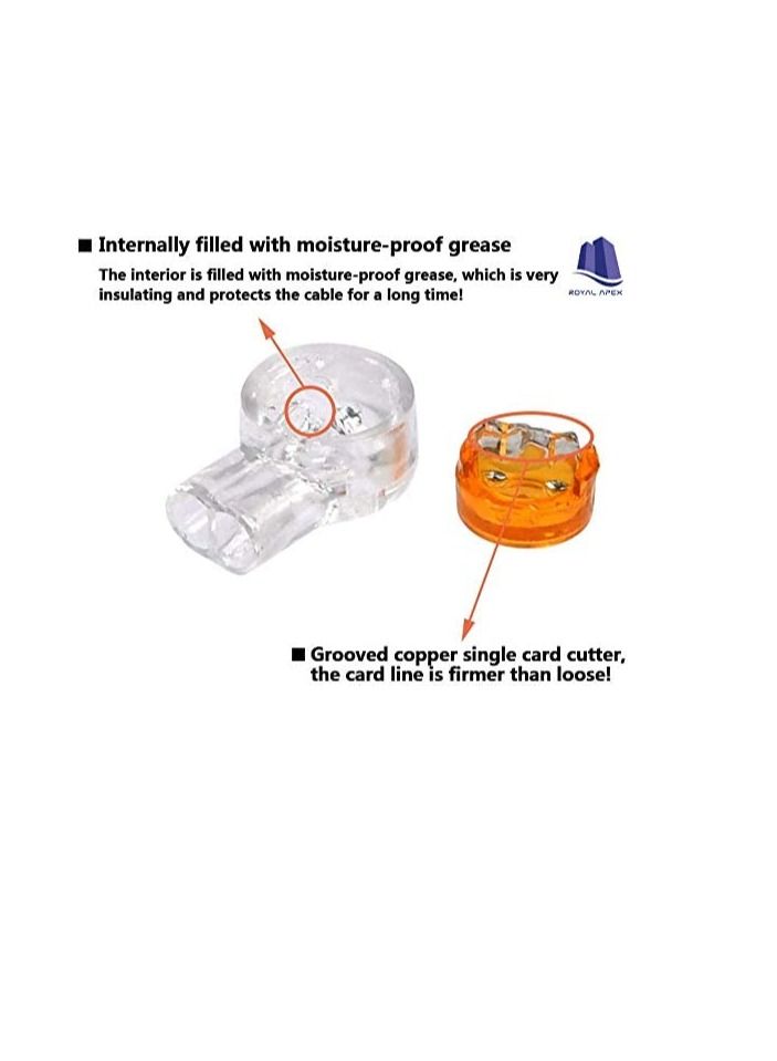 UY Wire Connector, Waterproof Gel-Filled Orange Clear Button Telephone Wire Connectors UY Butt Splice Connector & Network Cable Terminals (Pack of 25) - Image 1