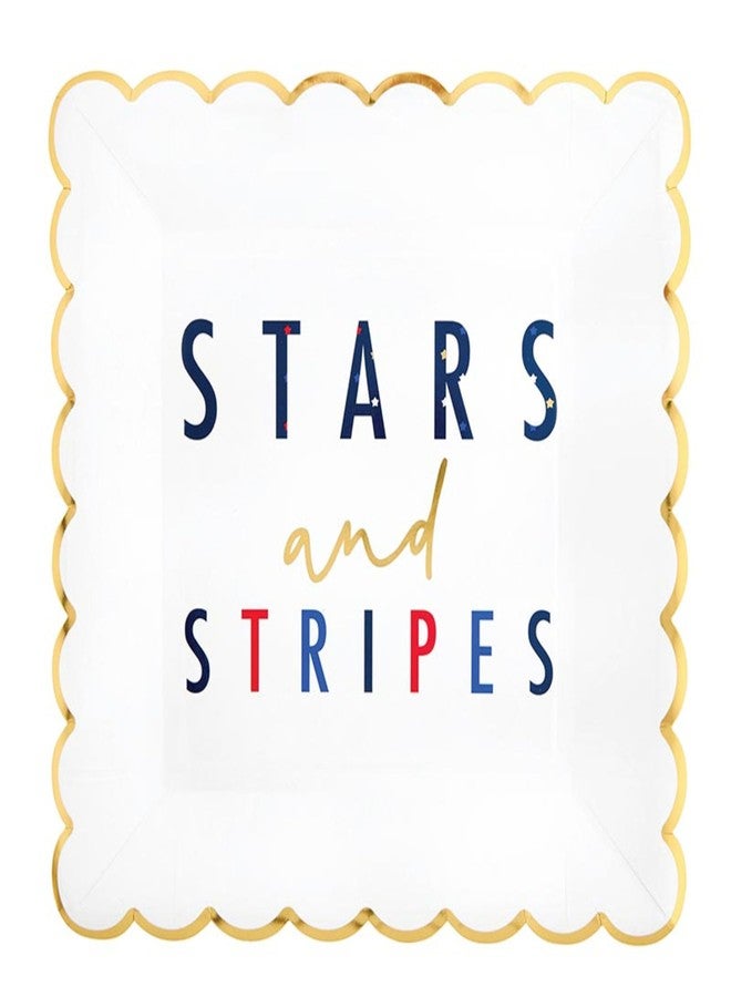 Slant Collections Patriotic Party 8-Count Square Paper Plates with Scalloped Edges, 9", Stars and Stripes - Image 2