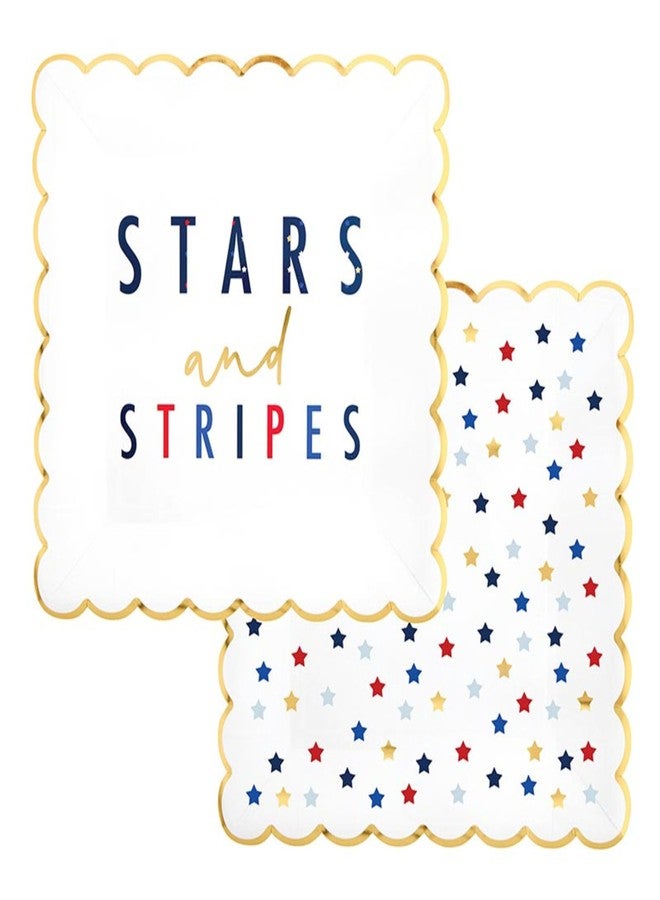 Slant Collections Patriotic Party 8-Count Square Paper Plates with Scalloped Edges, 9", Stars and Stripes - Image 1