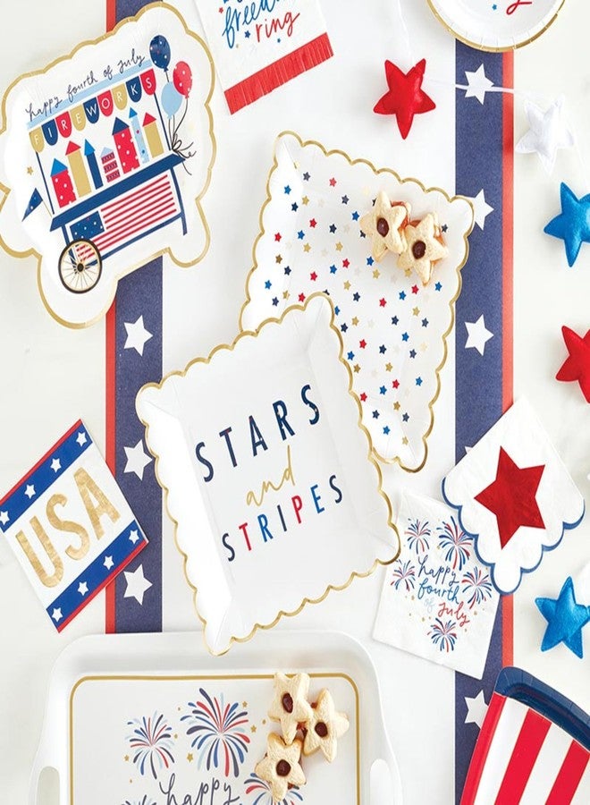 Slant Collections Patriotic Party 8-Count Square Paper Plates with Scalloped Edges, 9", Stars and Stripes - Image 4
