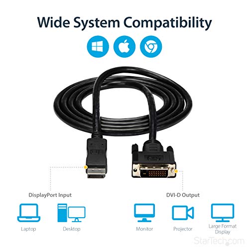 StarTech.com 6ft (1.8m) DisplayPort to DVI Cable, DP to DVI-D Video Adapter Converter Cable, Replaced by DP2DVI2MM6 - Image 5