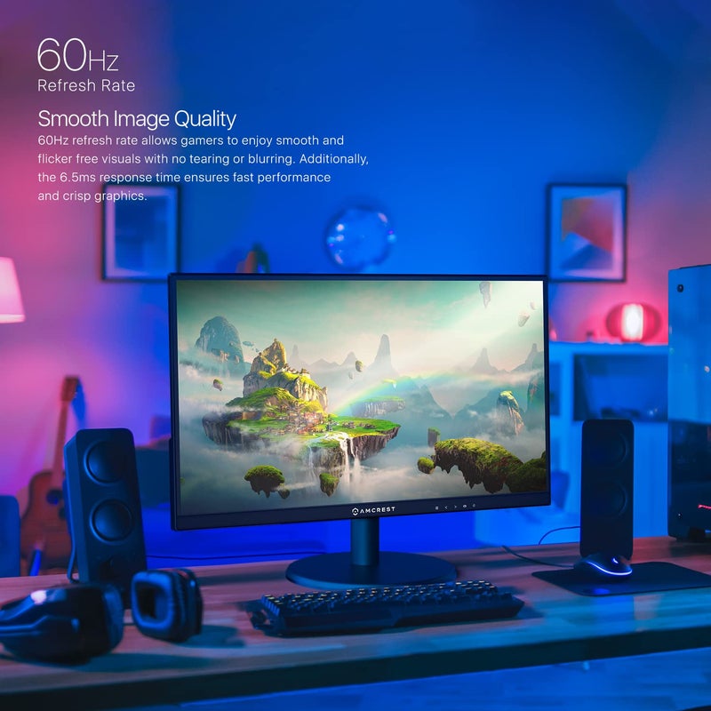 AMCREST شاشة مراقبة فيديو أمكريست 24/7، 22 بوصة، شاشة كمبيوتر NVR/DVR، 1080p FHD 60Hz مع HDMI VGA، تصميم حافة دقيقة، W-LED لمكتب المنزل، شاشة، مكبرات صوت مزدوجة مدمجة، AM-LM22 - Image 4