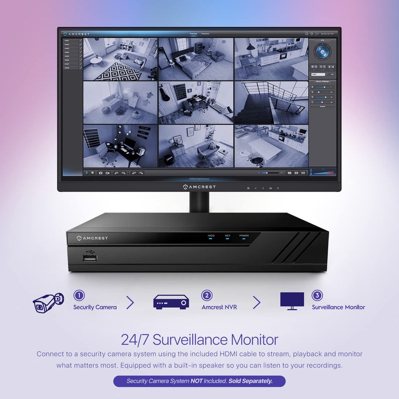 AMCREST شاشة مراقبة فيديو أمكريست 24/7، 22 بوصة، شاشة كمبيوتر NVR/DVR، 1080p FHD 60Hz مع HDMI VGA، تصميم حافة دقيقة، W-LED لمكتب المنزل، شاشة، مكبرات صوت مزدوجة مدمجة، AM-LM22 - Image 5