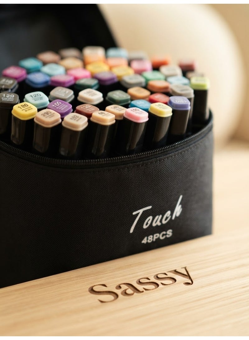 Touchfive 48-Color Dual Tip Art Markers Set, Professional Alcohol-Based Permanent Markers for Sketching, Drawing, Illustration, Calligraphy, Shading & Design with Carrying Case - Image 2