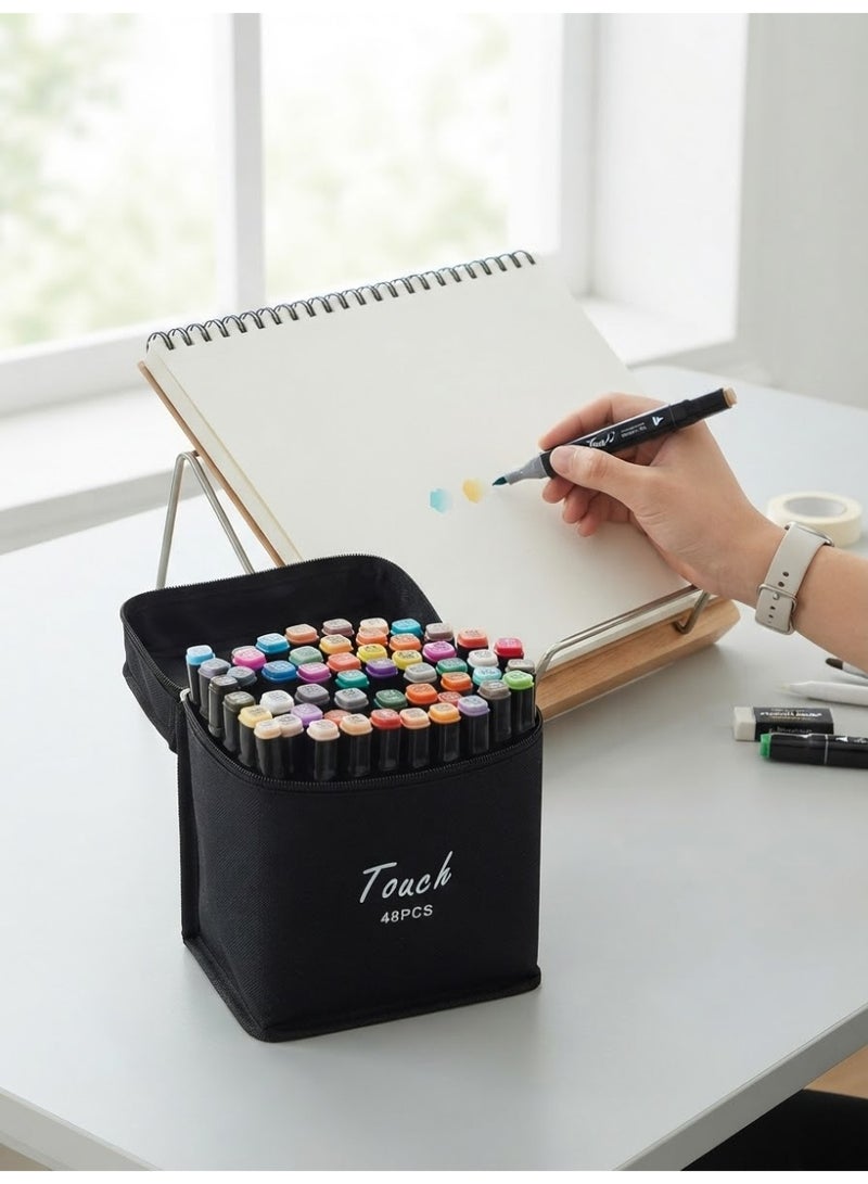Touchfive 48-Color Dual Tip Art Markers Set, Professional Alcohol-Based Permanent Markers for Sketching, Drawing, Illustration, Calligraphy, Shading & Design with Carrying Case - Image 1