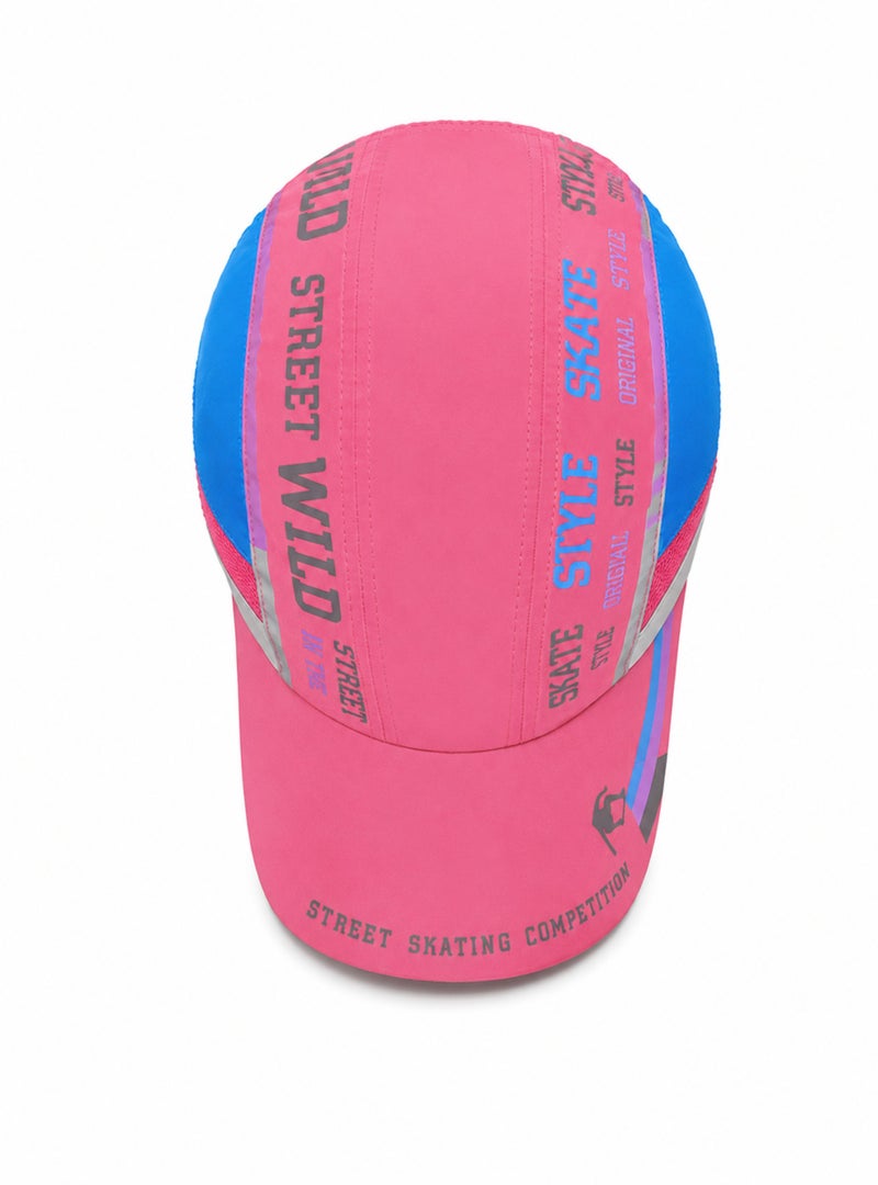 HASTE Print Panel Mesh Baseball Cap - Quick Dry Adjustable - Rose Red - Image 4