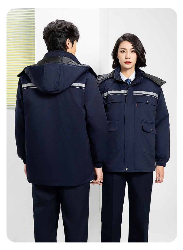 NIBEMINENT Detachable Winter Work Jumpsuit Thickened Thermal Layer for Freezer Storage Reflective Safety Wear for Outdoor Labor Jacket - Image 3