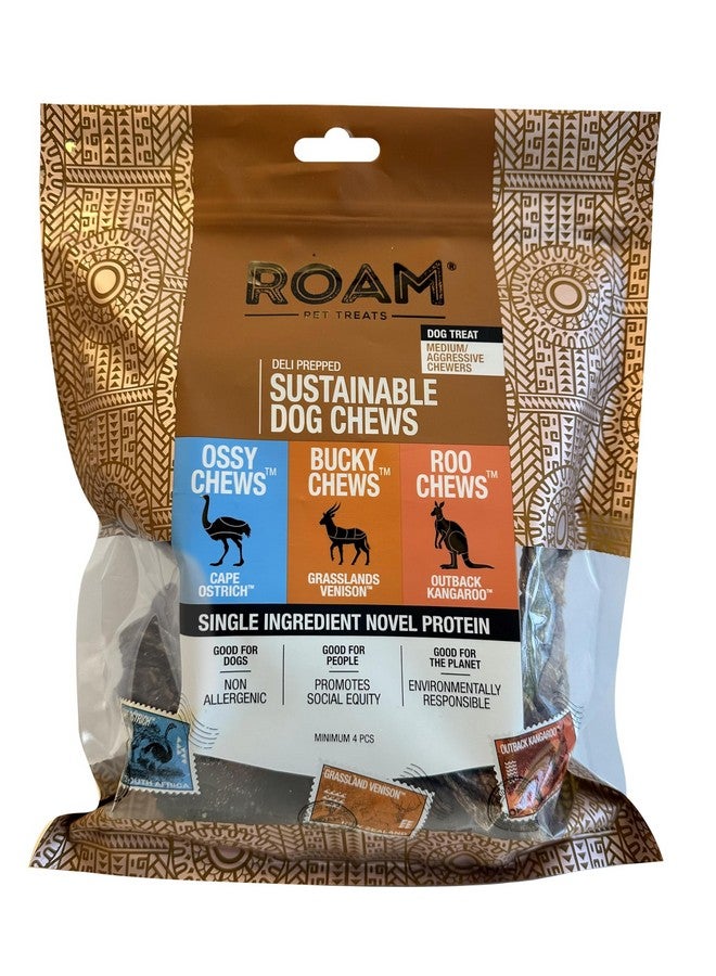 ROAM Exotic Variety Pack Adult Dog Treat Chews - Ostrich, Venison & Kangaroo Chews for Dogs, Dog Chews for Medium to Aggressive Chewers - Image 1