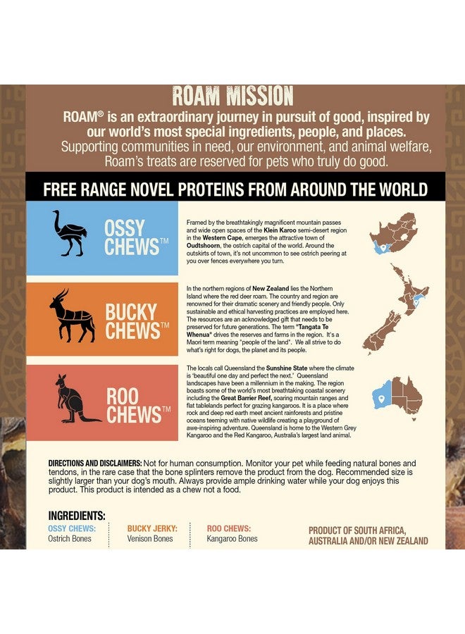 ROAM Exotic Variety Pack Adult Dog Treat Chews - Ostrich, Venison & Kangaroo Chews for Dogs, Dog Chews for Medium to Aggressive Chewers - Image 3