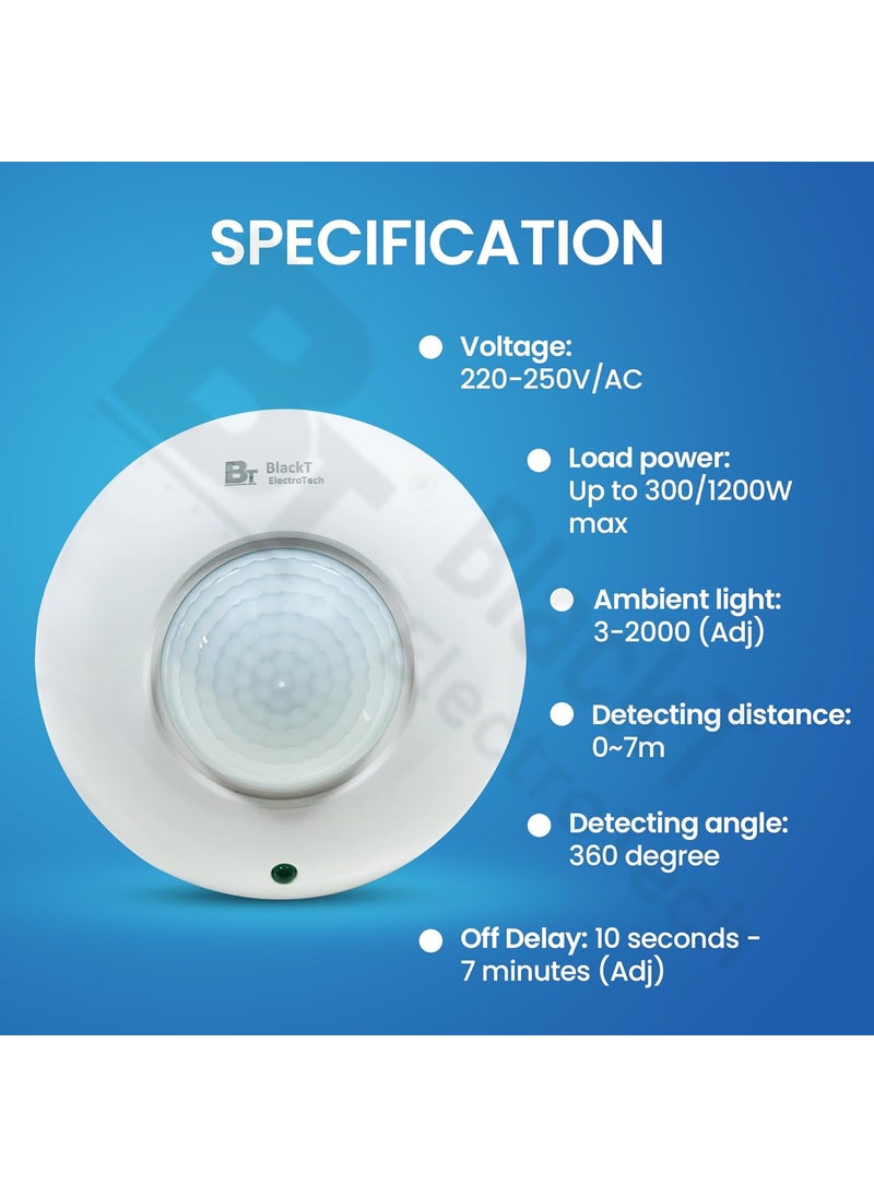 BlackT ElectroTech Blackt Electrotech2 Pic PackBlackt Electrotech 360 Degree Pir Motion Sensor With Light SensorEnergy Saving Motion Detector Switch With 18 Months WarrantyCeiling Mounted  - Image 4