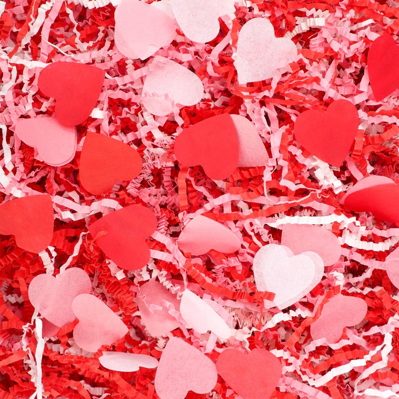 peony man 1 LB Valentines Day Crinkle Cut Paper Shred Filler Red Pink White Shredded Paper with Heart Confetti Valentine Raffia Shred Papers for Gift Basket Box Filling Crafts Wrapping Wedding Party Supplies - Image 1