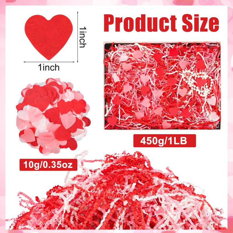 peony man 1 LB Valentines Day Crinkle Cut Paper Shred Filler Red Pink White Shredded Paper with Heart Confetti Valentine Raffia Shred Papers for Gift Basket Box Filling Crafts Wrapping Wedding Party Supplies - Image 2