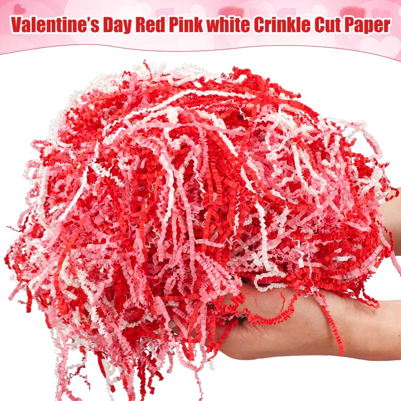 peony man 1 LB Valentines Day Crinkle Cut Paper Shred Filler Red Pink White Shredded Paper with Heart Confetti Valentine Raffia Shred Papers for Gift Basket Box Filling Crafts Wrapping Wedding Party Supplies - Image 3